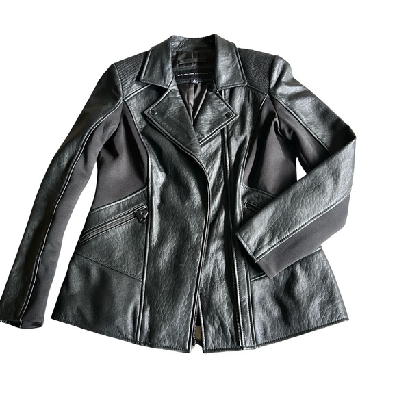 Women’s Marc New York Andrew Marc Black Lambskin Mixed Media Coat Size Medium - Picture 5 of 10